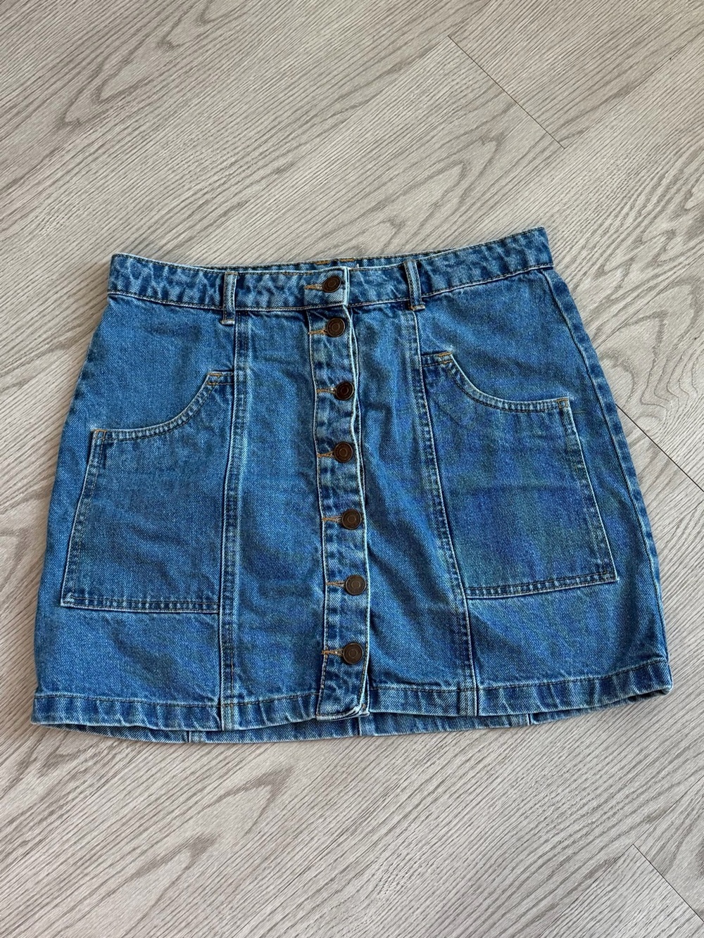 stradivarius Blue Button-Front Denim Mini Skirt